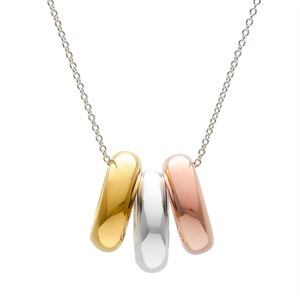 Rose Yellow Gold Plated Sterling Silver Triple Ring Pendant Necklace