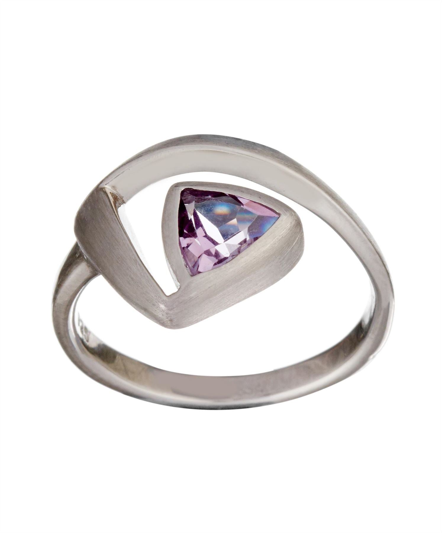 Sterling Amethyst Geometric Spiral Ring – Modern Sculptural Design