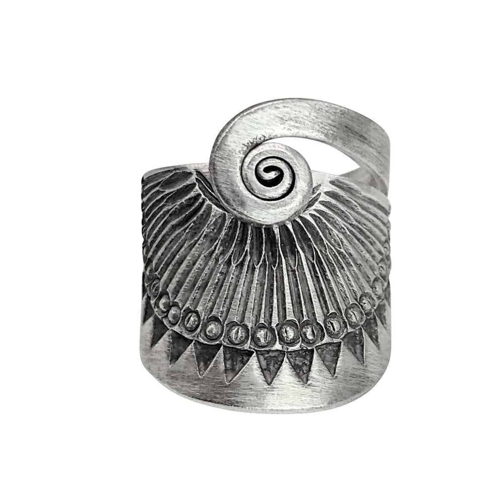Karen Hill Tribe Silver Boho Peacock Motif Spiral Adjustable Ring