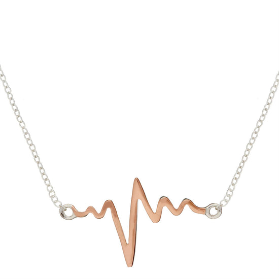 Sterling Silver Rose Gold Heart Beat Necklace - Silverly
