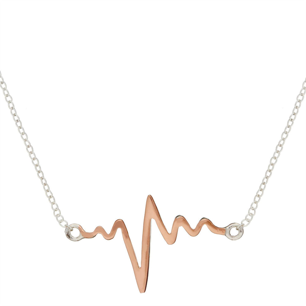 Sterling Silver Rose Gold Heart Beat Necklace - Silverly