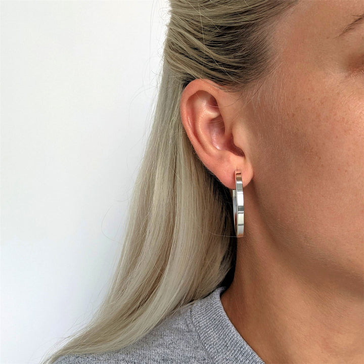 Sterling silver chunky hoop earrings — 35mm hoops with butterfly back closure