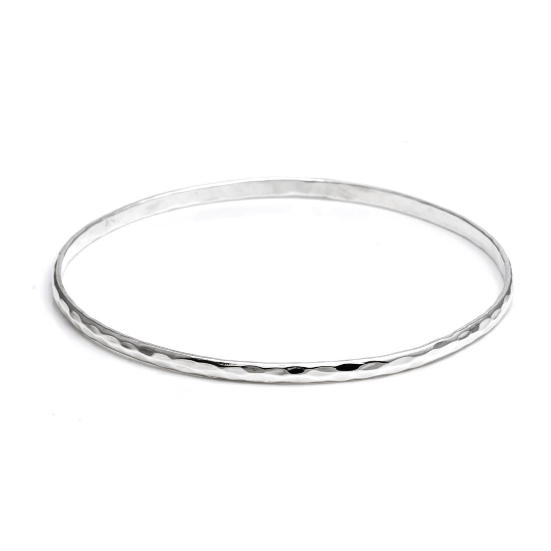 Sterling Hammered Round Minimalist Thin Bangle Stacking