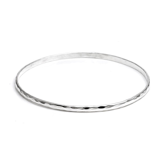 Sterling Silver Hammered Round Minimalist Thin Bangle for Stacking