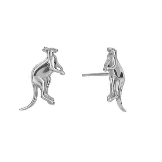 Sterling Silver Jumping Kangaroo Stud Earrings Zoo Animal Studs