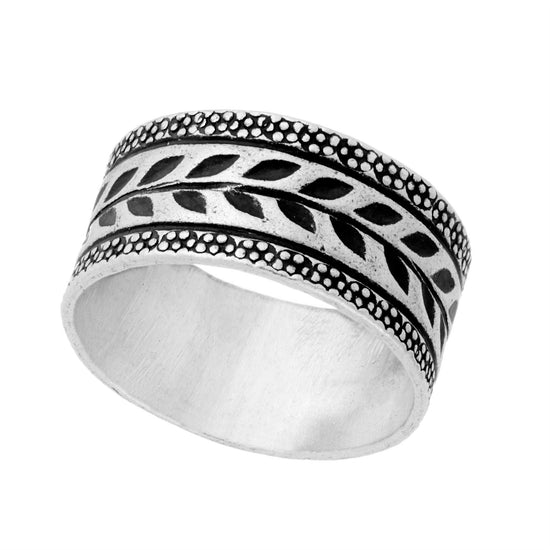Karen Hill Tribe Silver Tribal Band Engraved Laurel Leaf Ring