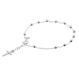 
                  
                    Sterling Silver Rosary Cross Beaded Ball Cable Chain Link Bracelet
                  
                