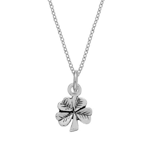 Sterling Silver Small Four Leaf Clover Pendant Necklace Curb Chain