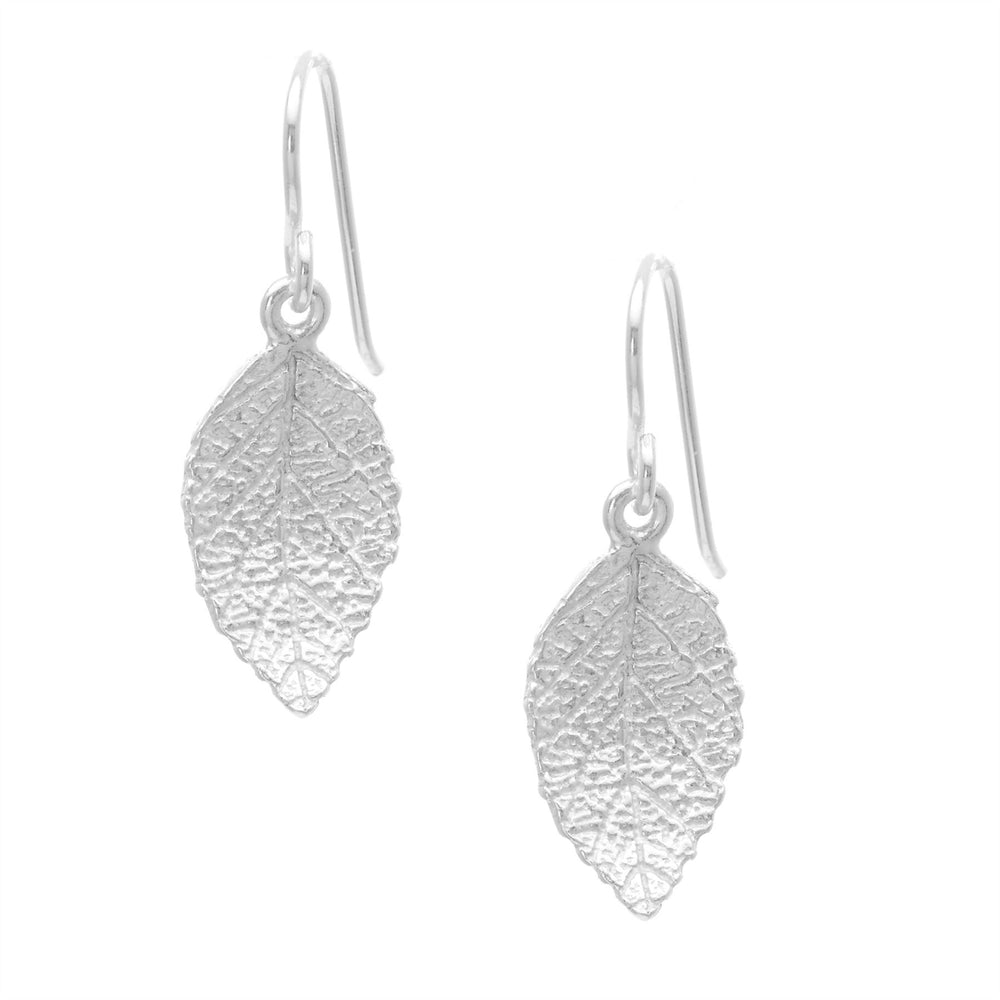 Sterling Silver Satin Finish Textured Leaf Dangle Earrings Nature Gift