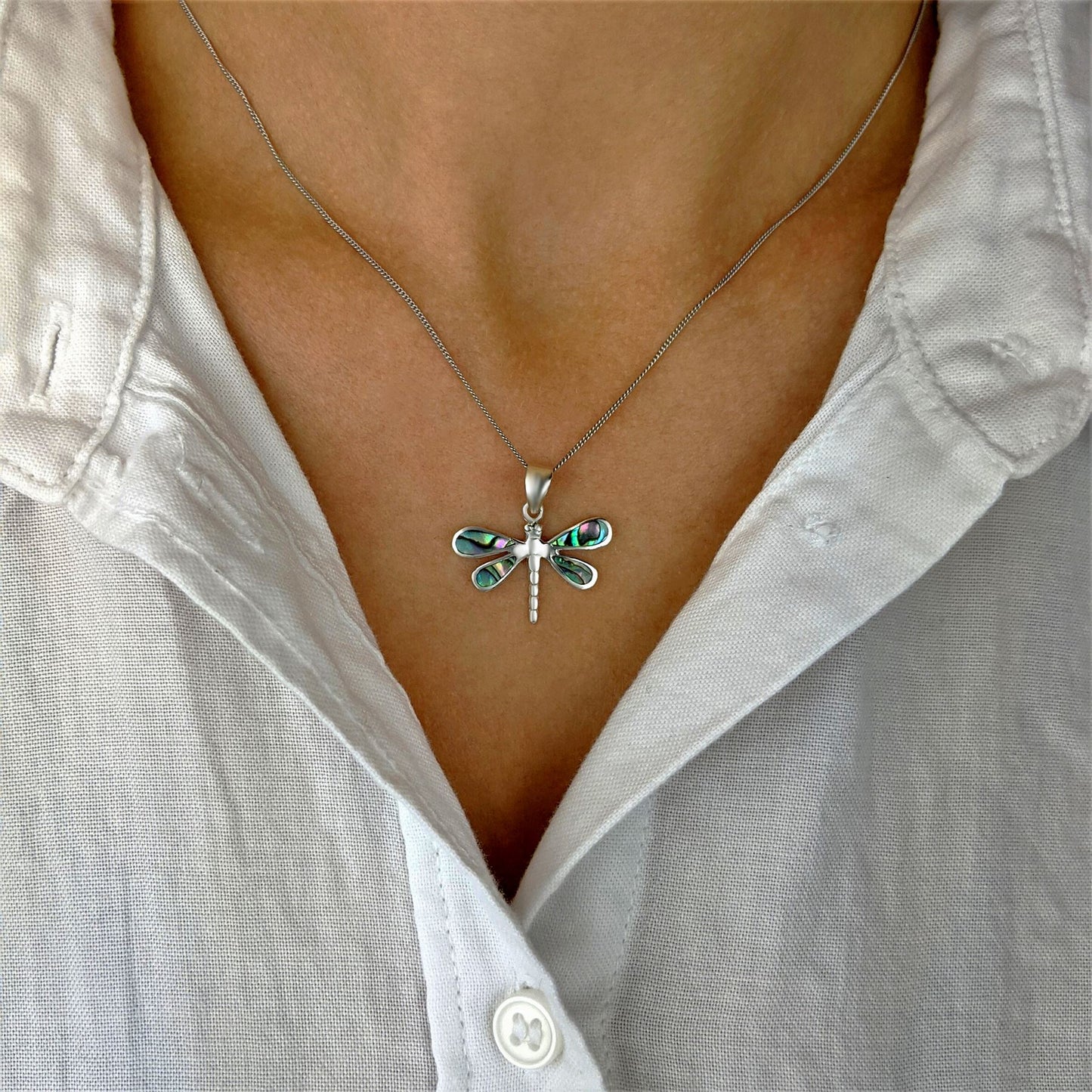 
                  
                    Sterling Silver Abalone Shell Insect Pendant Dragonfly Necklace
                  
                
