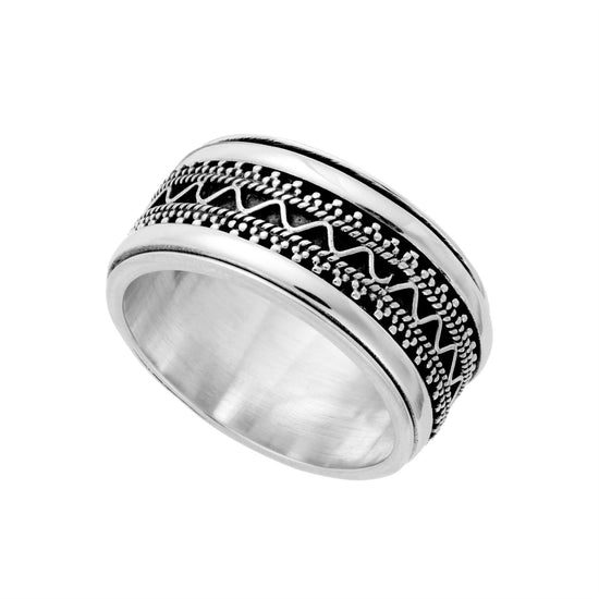 Sterling Silver Chunky Fidget Spinner Ring - Bali Style Granulated Band