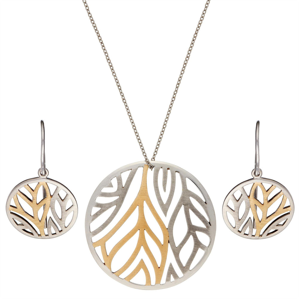 Gold Plated Sterling Silver Round Cut-Out Leaf Set - Silverly