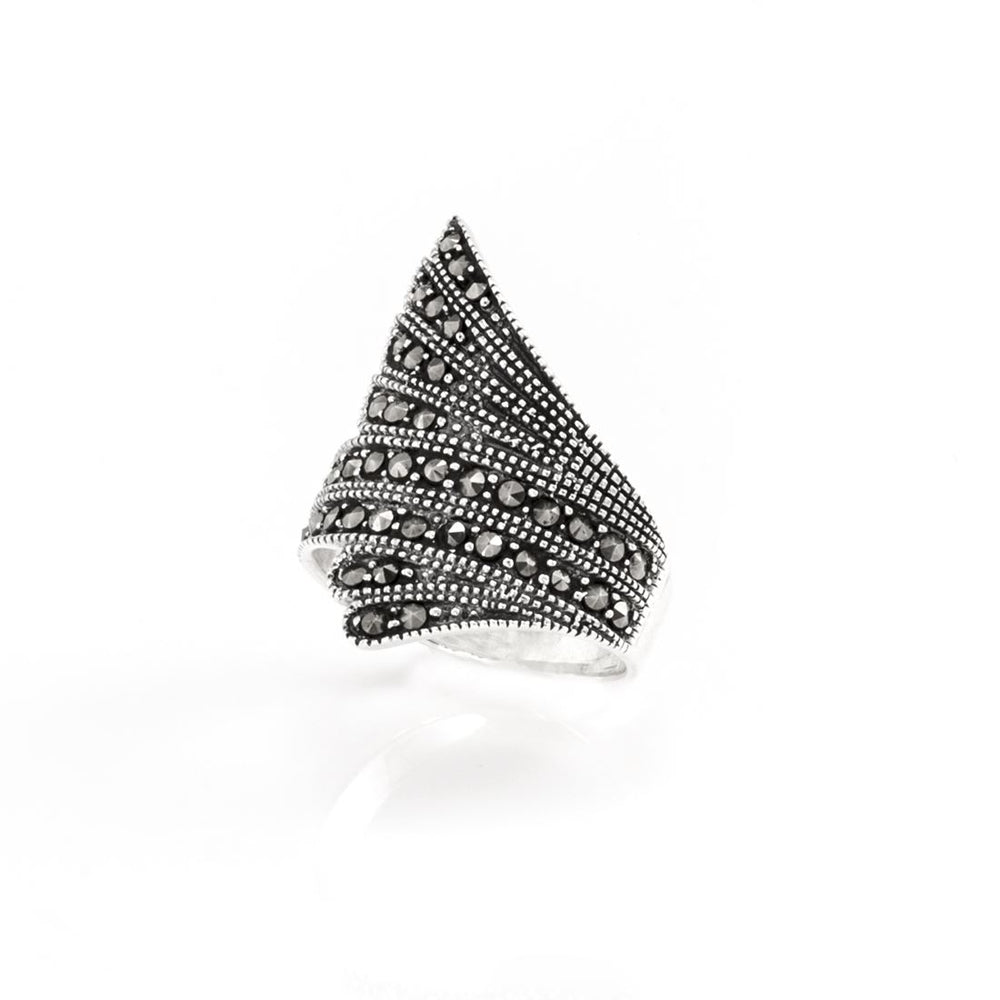 Sterling Silver Marcasite Feather Ring - Silverly