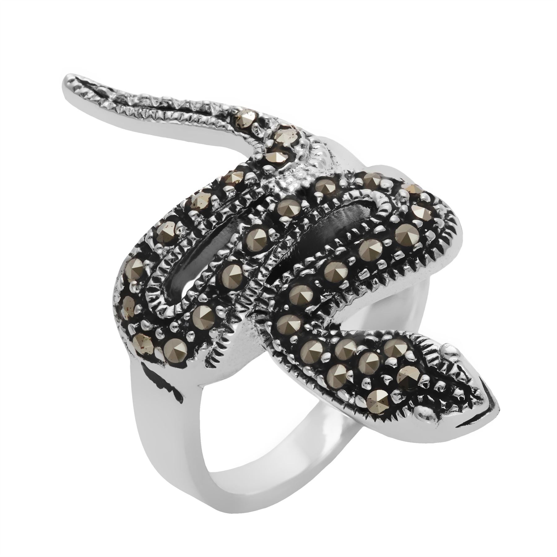 Sterling Marcasite 1920s Style Snake Serpent Ring Gothic Design