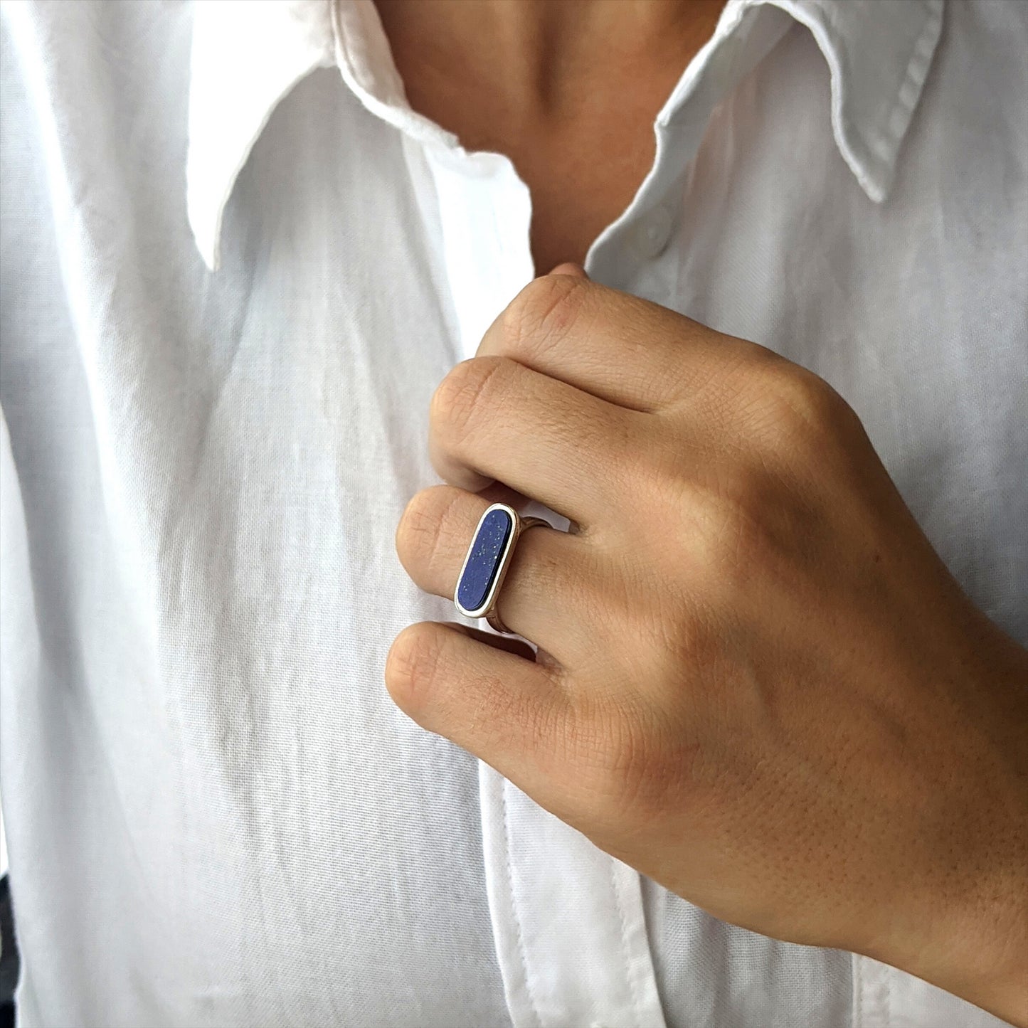 
                  
                    Sterling Silver Lapis Lazuli Contemporary Blue Gemstone Capsule Ring
                  
                