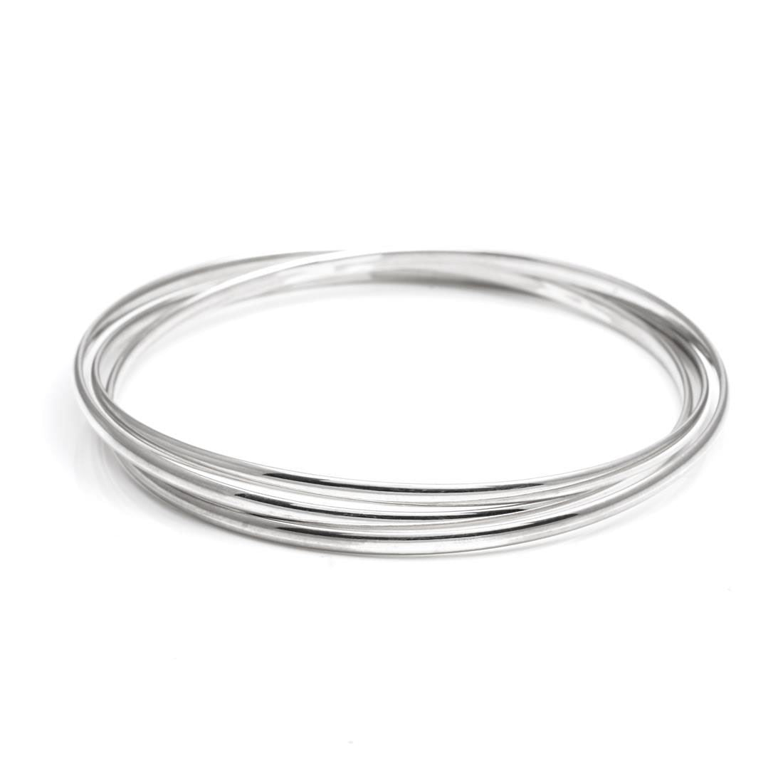 925 sterling silver Russian wedding bangle set — three D-shape slip-on bangles