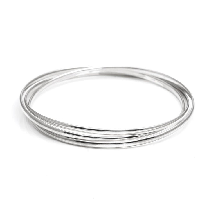925 sterling silver Russian wedding bangle set — three D-shape slip-on bangles