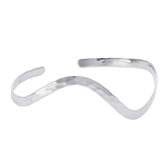 925 sterling silver hammered wave bangle — 4mm adjustable curved cuff bracelet