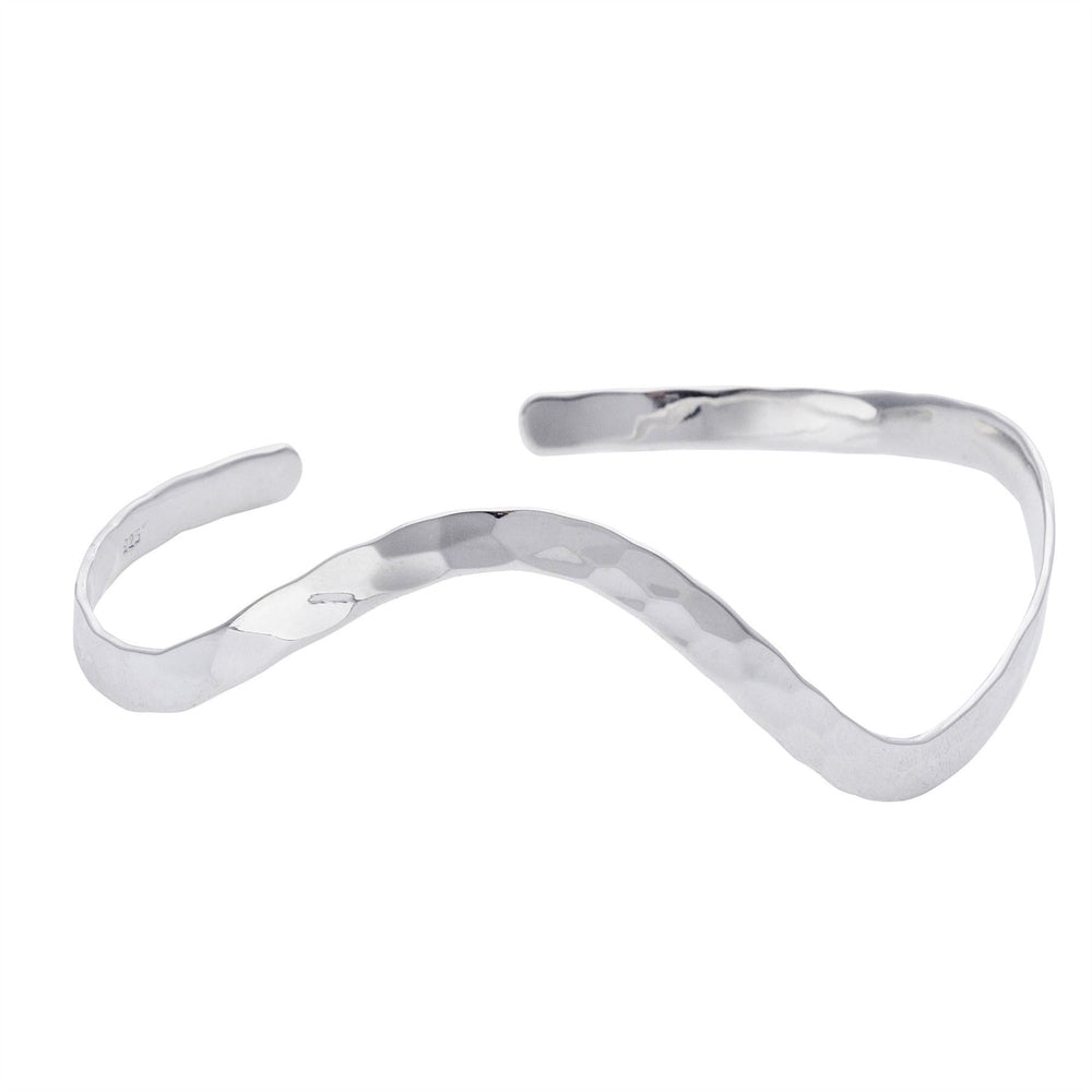 Sterling Silver Hammered Wavy Curved Bangle Modern Adjustable Bracelet