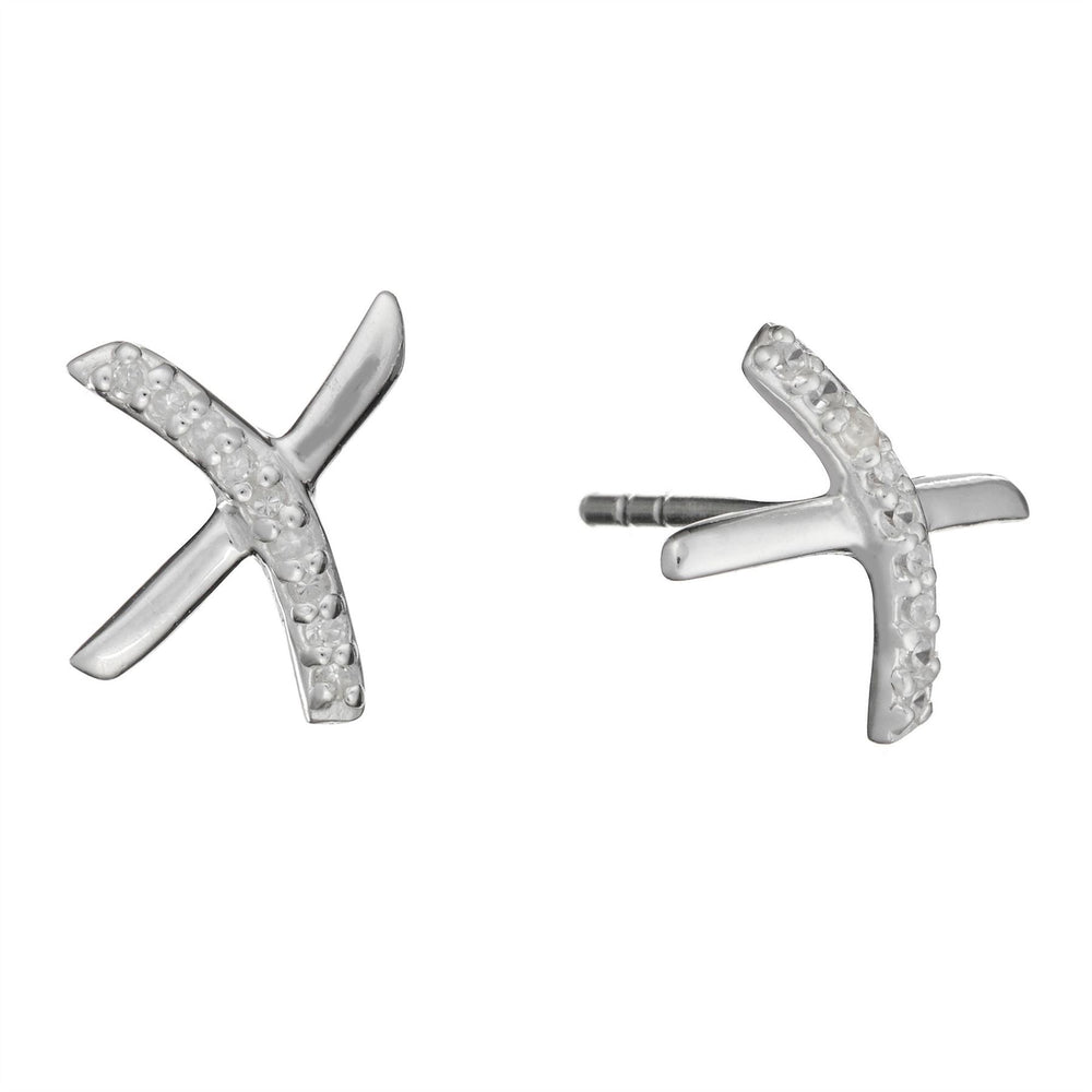 Sterling Silver Cubic Zirconia Criss Cross X Stud Earrings - Silverly