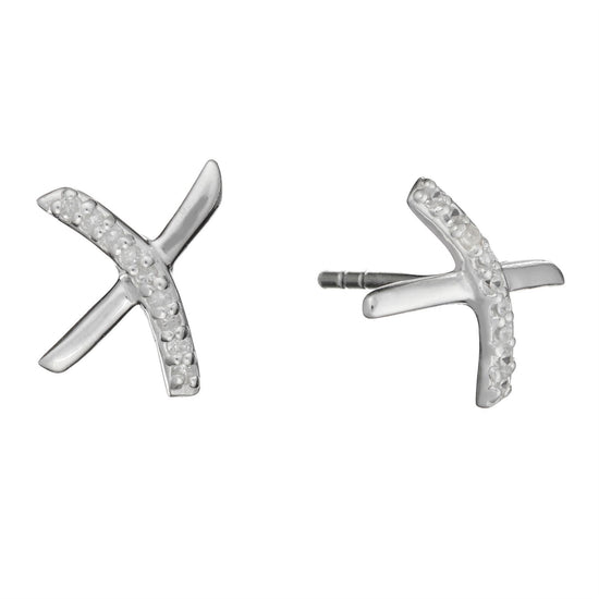 Sterling Silver Cubic Zirconia Criss Cross X Stud Earrings Geometric Studs