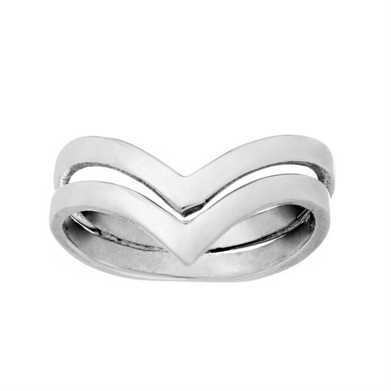 Sterling Silver Simple Minimalist Multi Band Double Chevron Ring