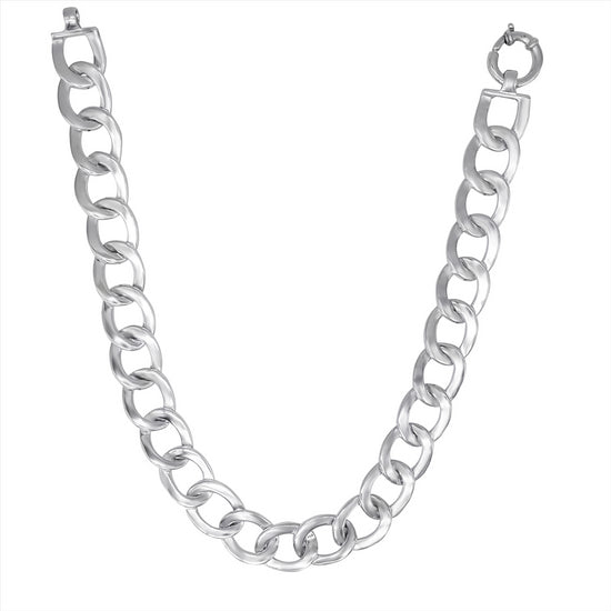 Sterling Silver Electroform Light Chunky Flat Oval Curb Chain Necklace