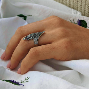 
                  
                    Sterling Silver Marcasite Statement Vintage Style Wrap Feather Ring
                  
                