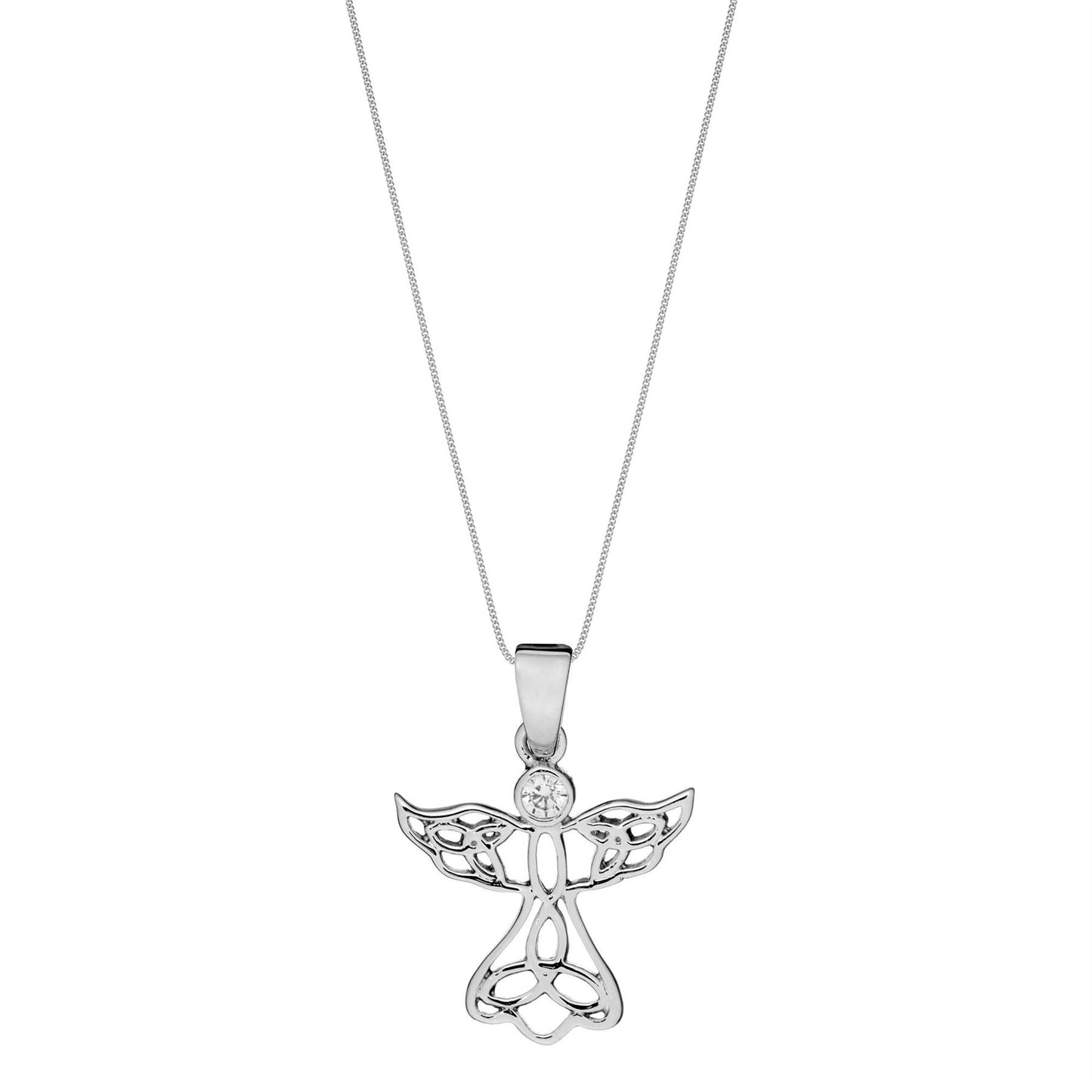 
                  
                    Sterling Silver Cubic Zirconia Cut-Out Angel Pendant Necklace w/ Chain
                  
                