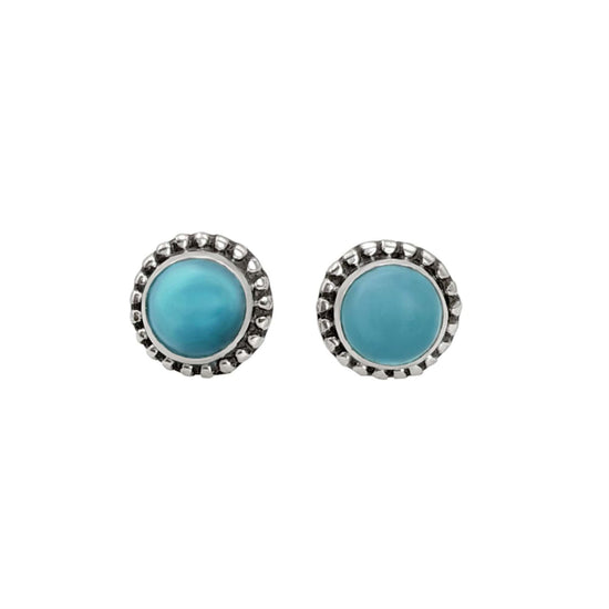 Sterling Silver Larimar Stud Earrings Blue Gemstone Boho Studs