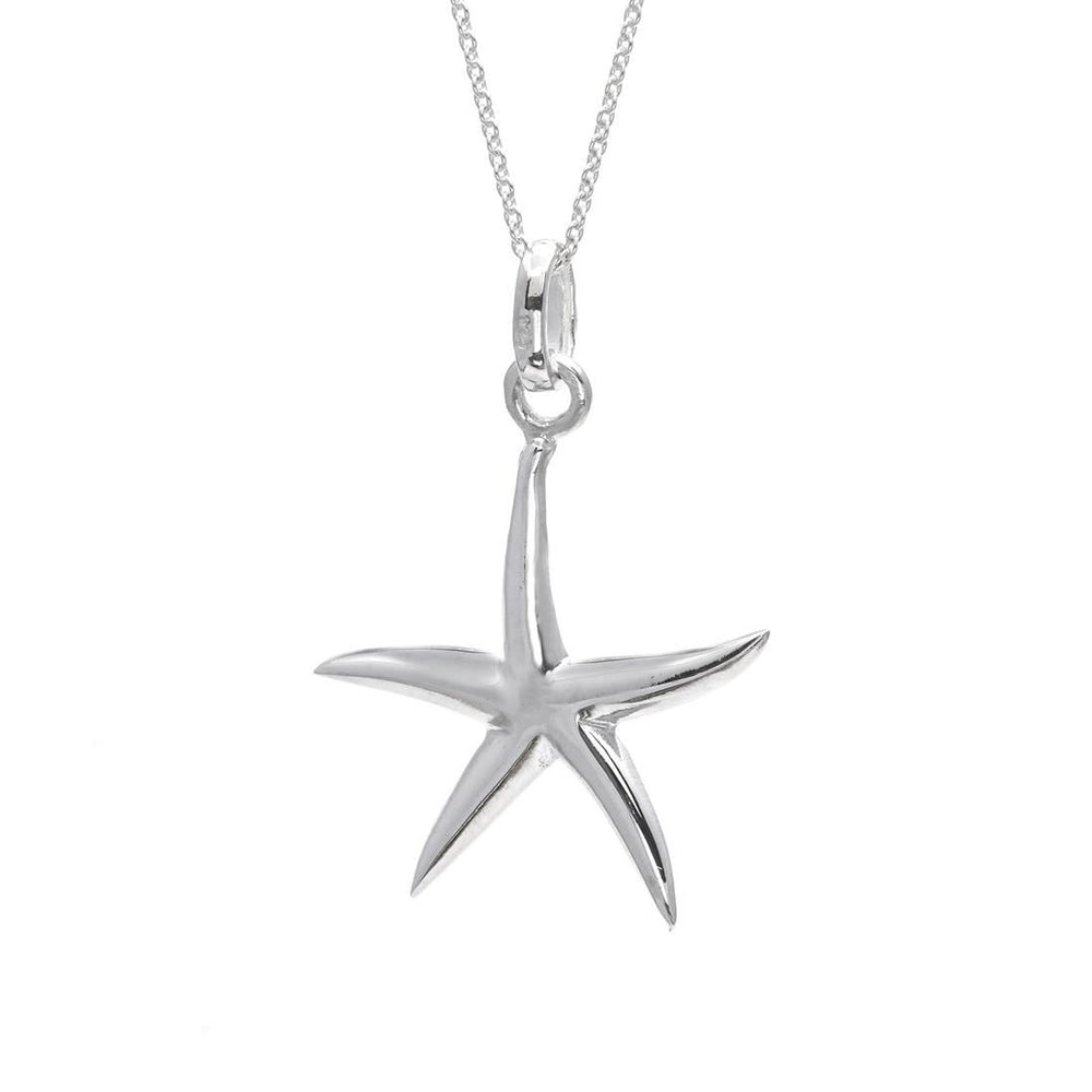 Sterling Silver Polished Starfish Pendant Necklace With 18