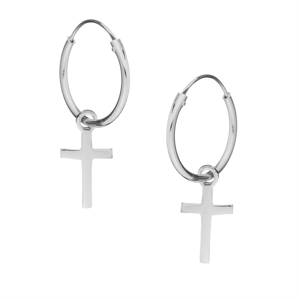 Sterling Silver Simple Small Cross Hoop Earrings Sleeper Hoops