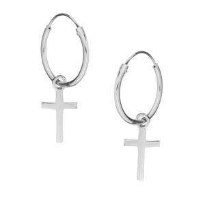 
                  
                    Sterling Silver Simple Small Cross Hoop Earrings Sleeper Hoops
                  
                