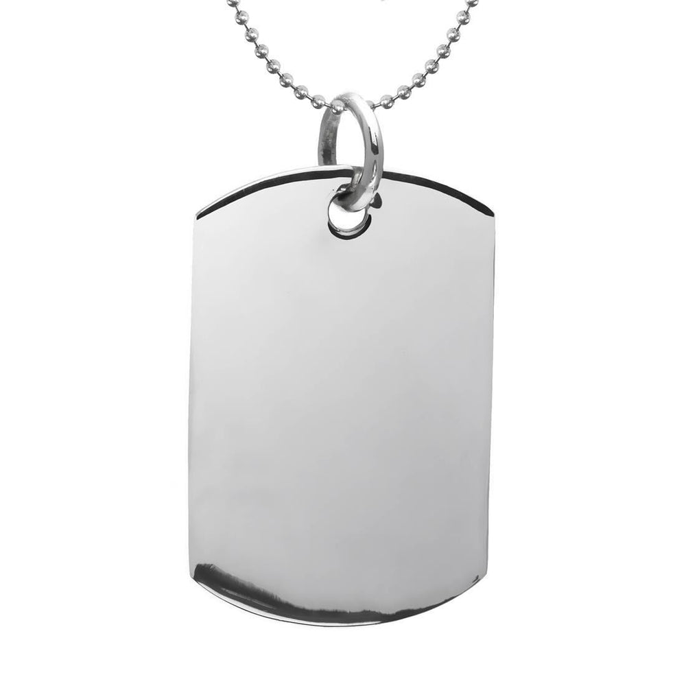 Sterling Silver Large Military Dog Tag Pendant Necklace Ball Chain