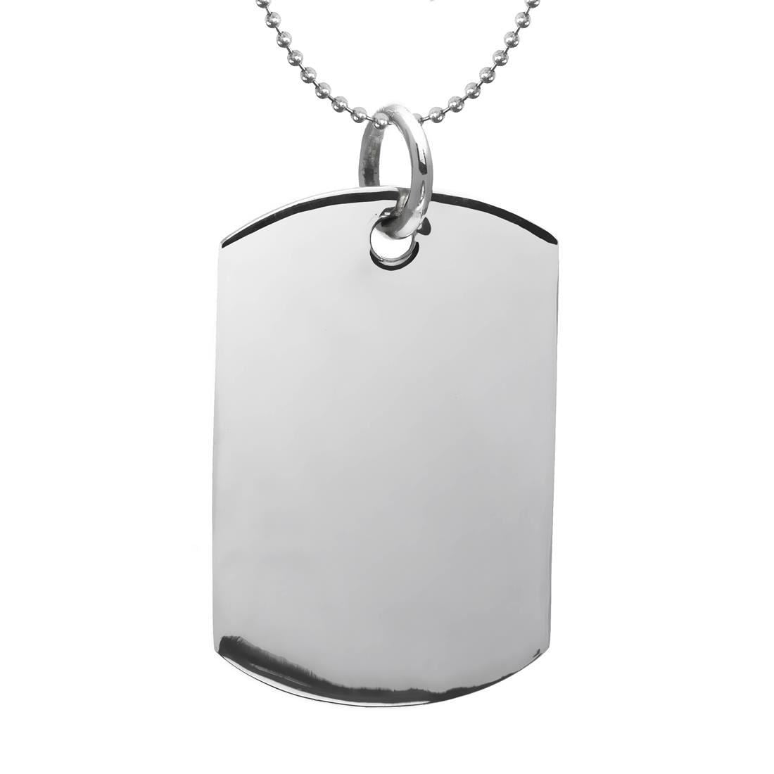Sterling Silver Large Military Dog Tag Pendant Necklace - Silverly