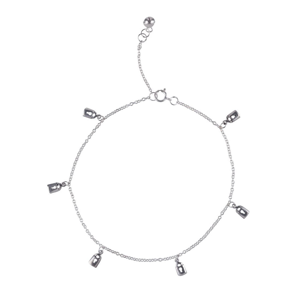 Sterling Silver Lock Charm Ankle Bracelet Cable Chain Anklet