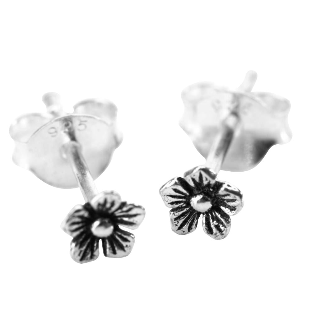 Sterling Silver Oxidised Small Flower Stud Earrings 6 mm Studs
