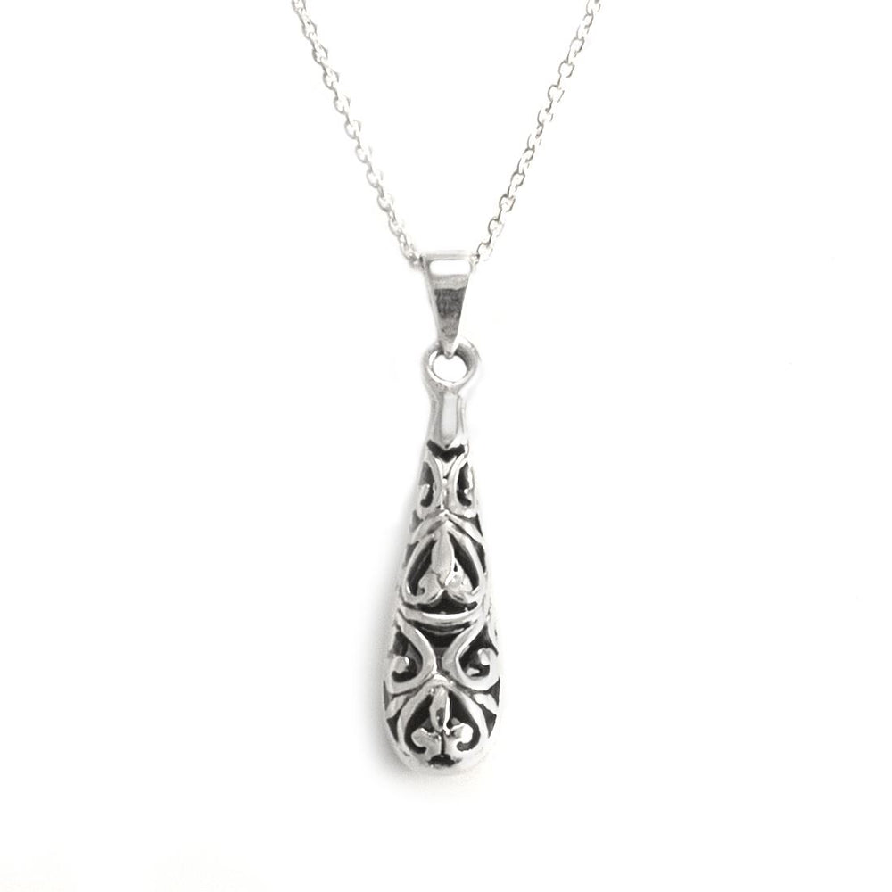 Sterling Silver Antique Style Filigree Teardrop Pendant Necklace