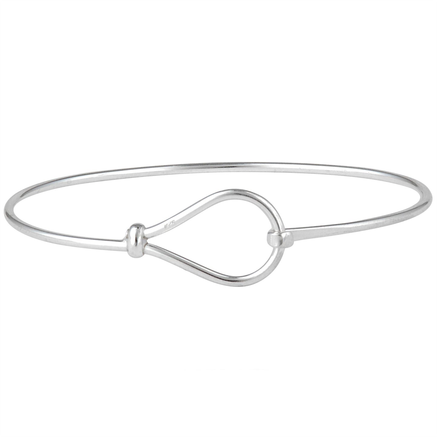 Sterling Silver Polished Teardrop Hook Bangle Bracelet - Silverly