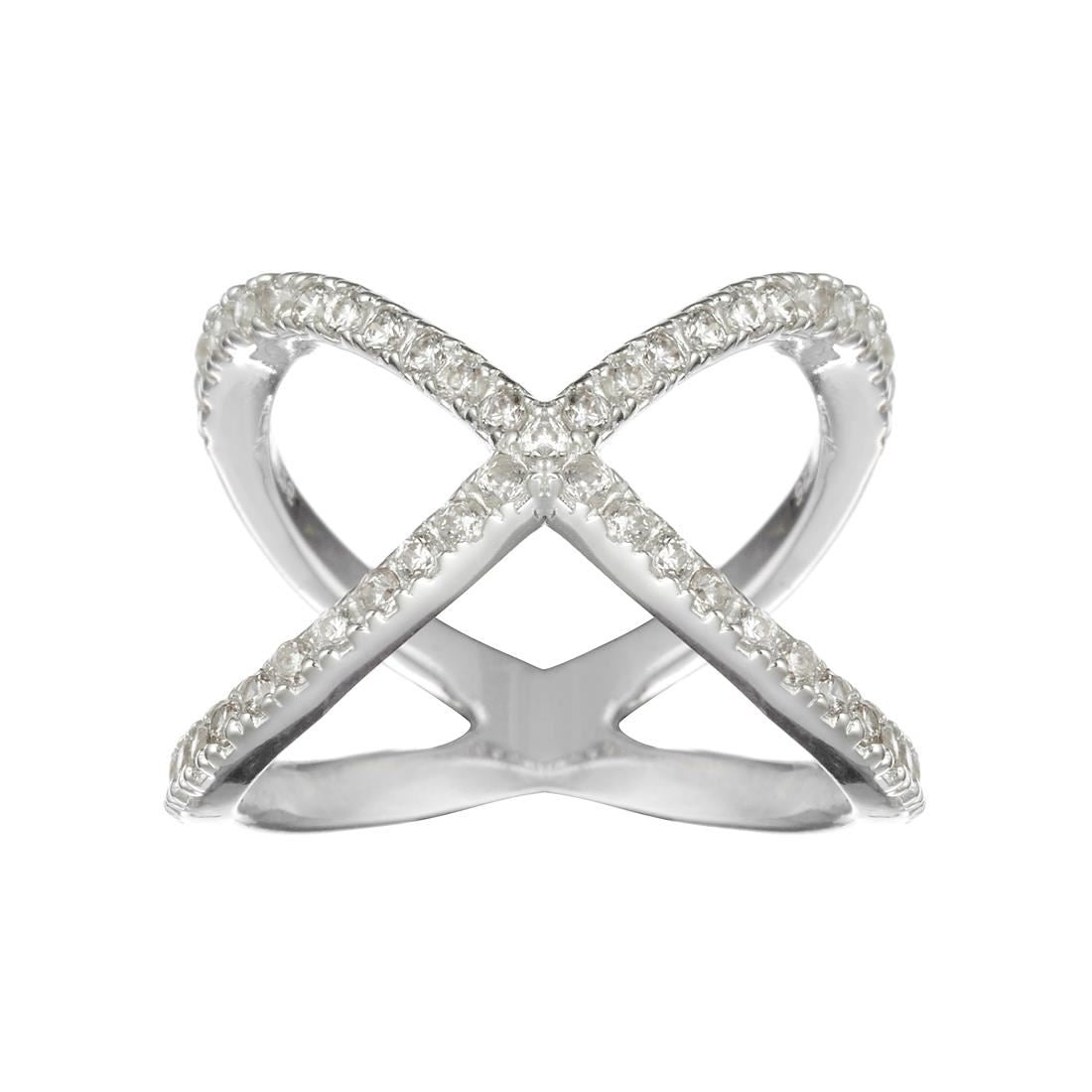 Sterling Cubic Zirconia Pave Vintage Style X Criss Cross Ring