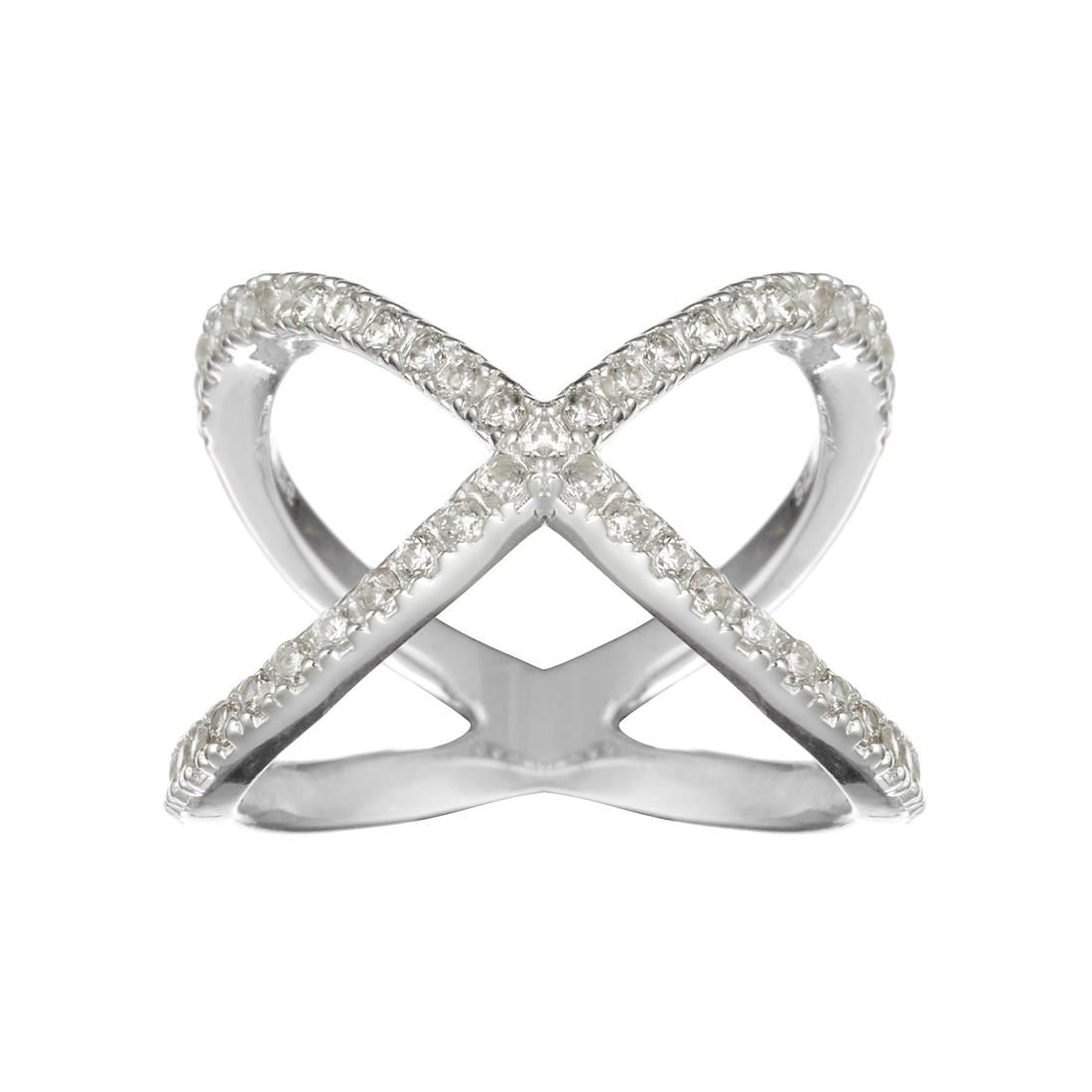 
                  
                    Sterling Silver 'X' Criss Cross Cubic Zirconia Long Engagement Ring - Silverly
                  
                