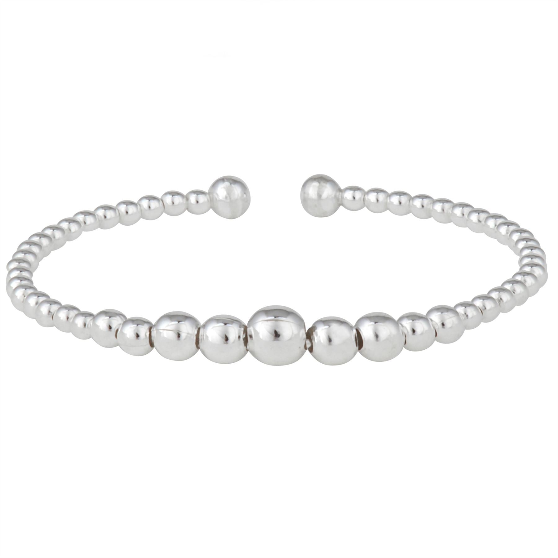 Sterling Beaded Ball Adjustable Open Cuff Bangle Bead Bracelet