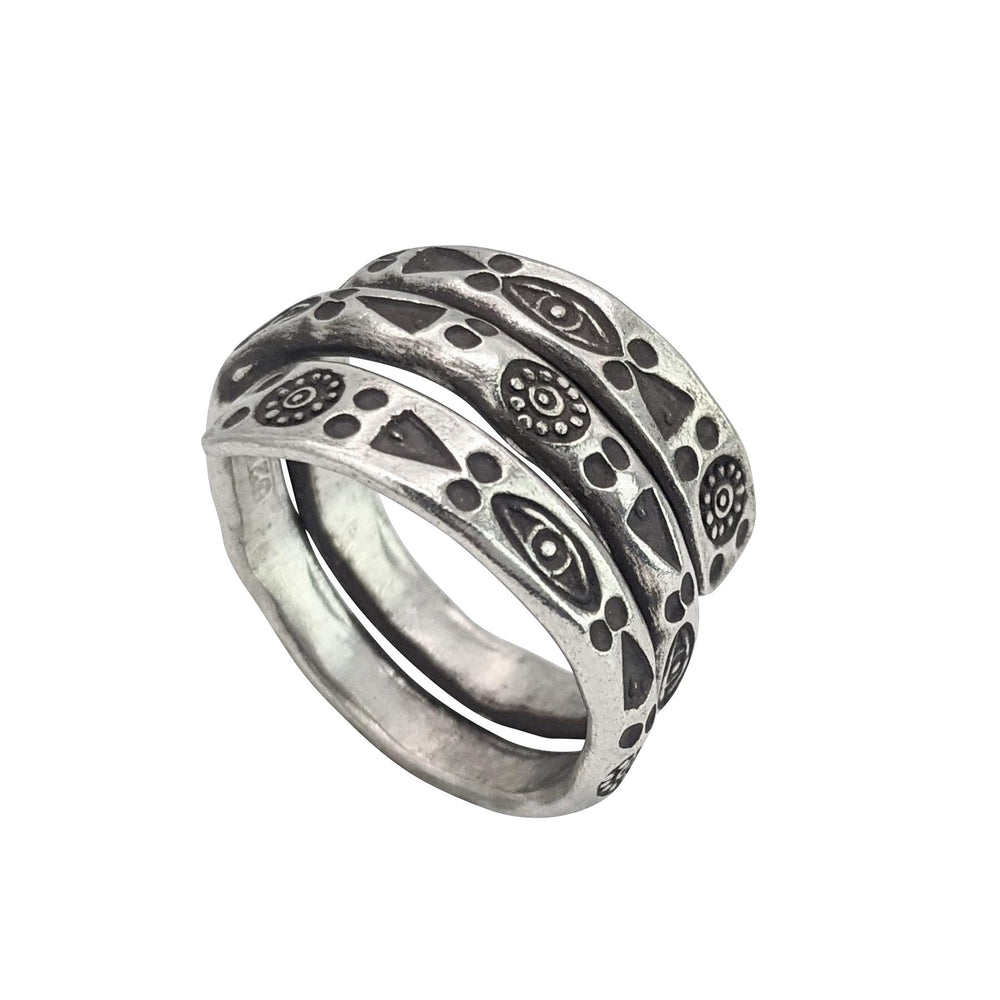 Hill Tribe Silver Wraparound Flower Motif Tribal Adjustable Ring