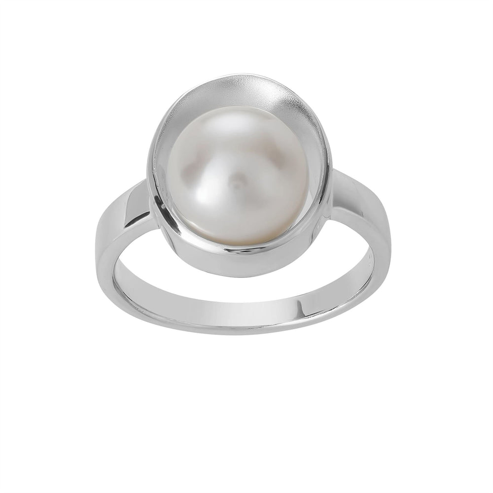 Sterling Silver Cream Freshwater Pearl Modern Oyster Shaped Band Ring