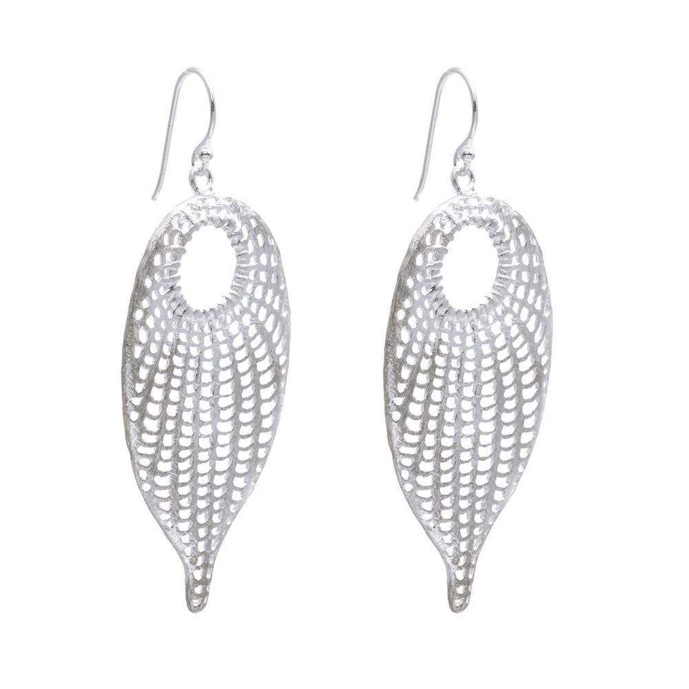 Sterling Silver Brushed Finish Large Detailed Feather Leaf Earrings