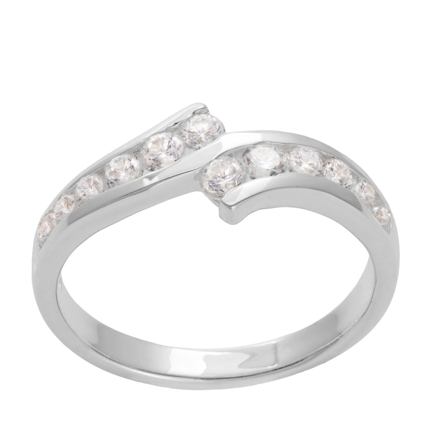 Sterling Channel Set Cubic Zirconia Channel Set Bypass Band Ring