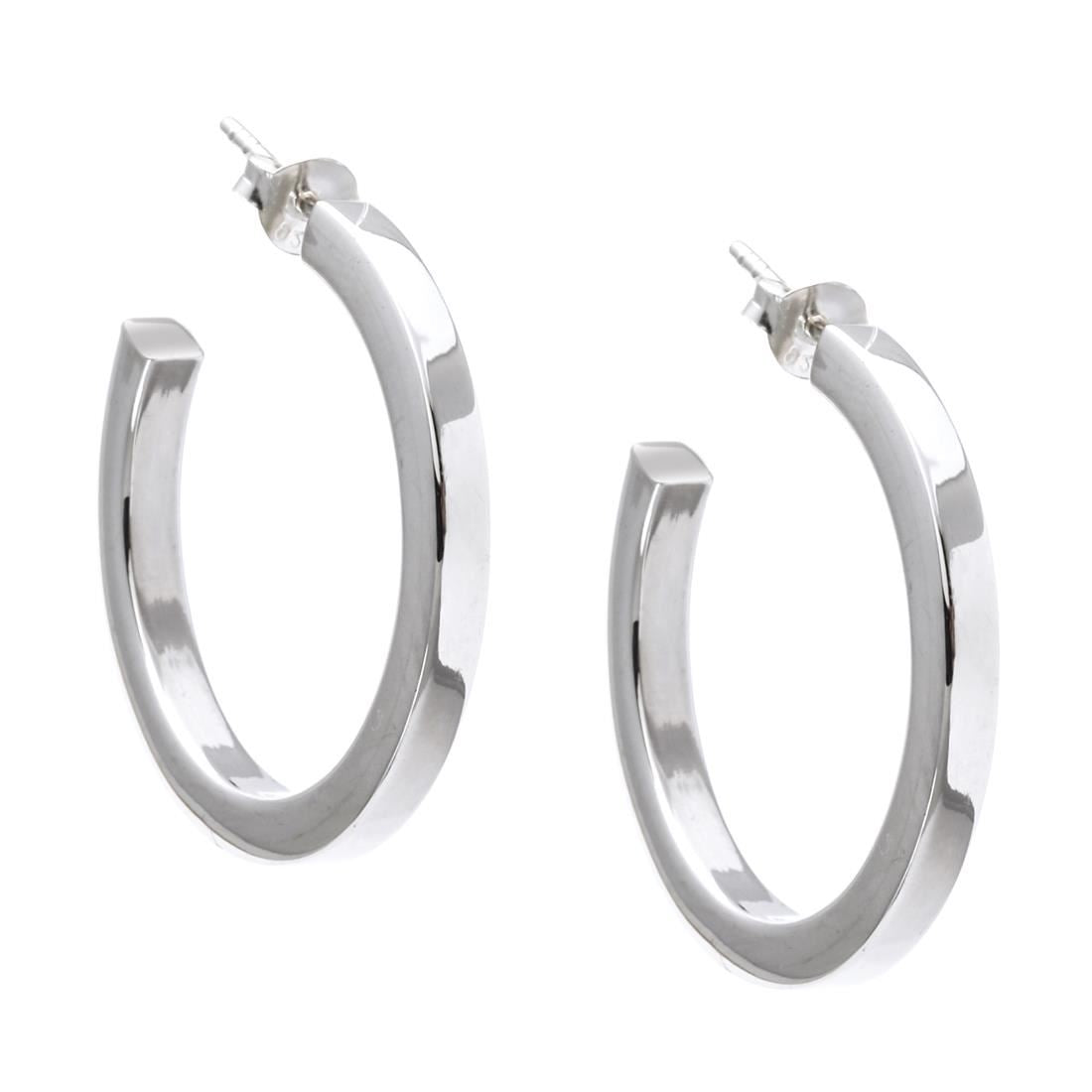 Sterling 30mm Chunky Square Tube Hoop Earrings Stud Hoops