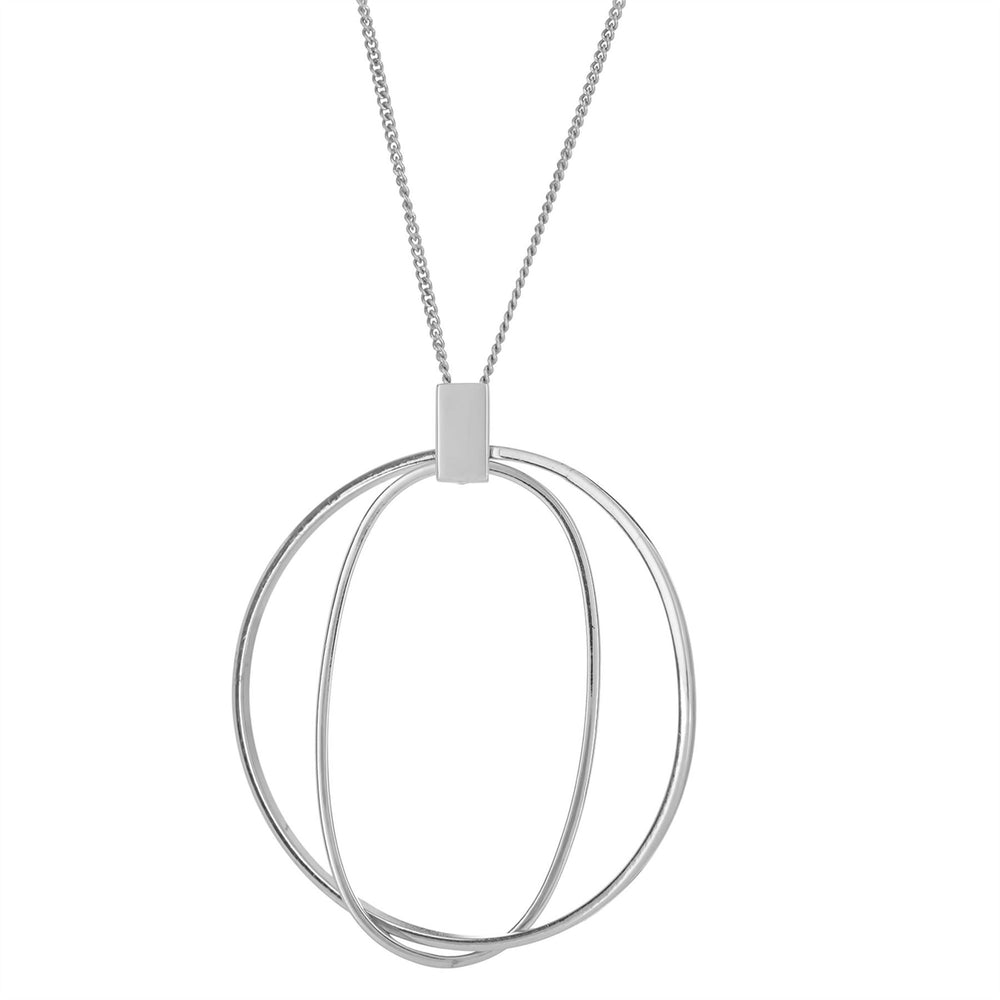Sterling Silver Large Interlocking Oval & Circle Pendant Necklace