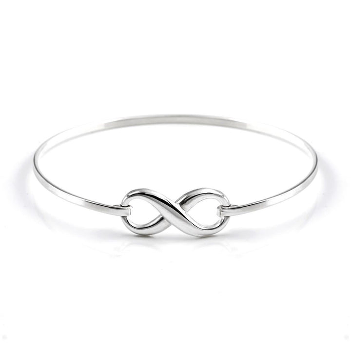 925 sterling silver infinity symbol bangle — figure-of-eight bracelet with hook closure