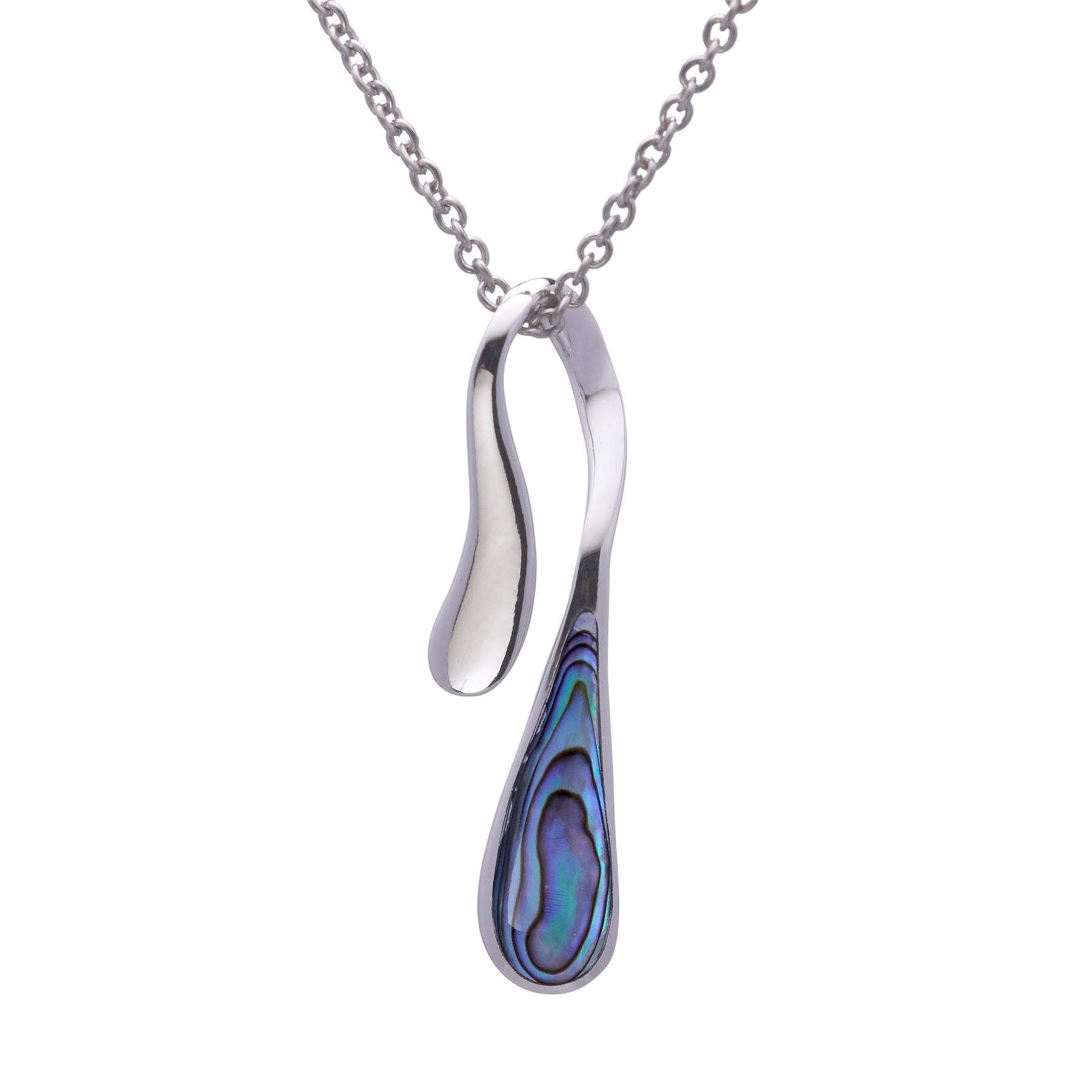 Sterling Abalone Shell Long Hanging Teardrop Pendant Necklace